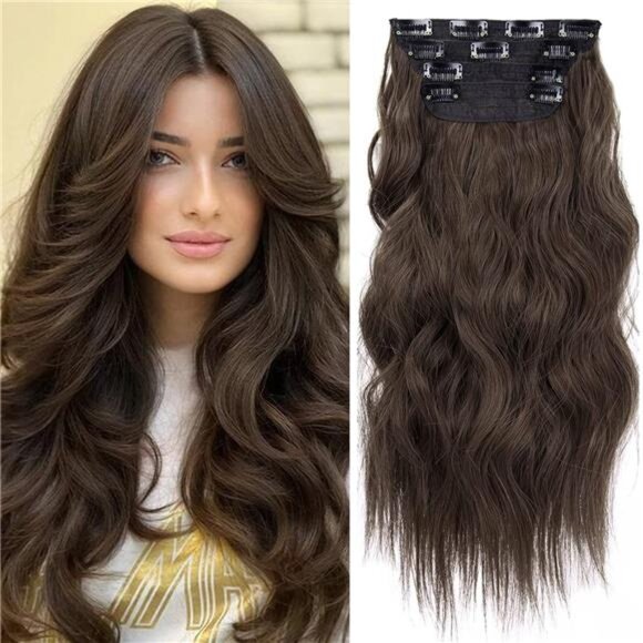 4PCS Clip in Hair Extensions, Chestnut Brown